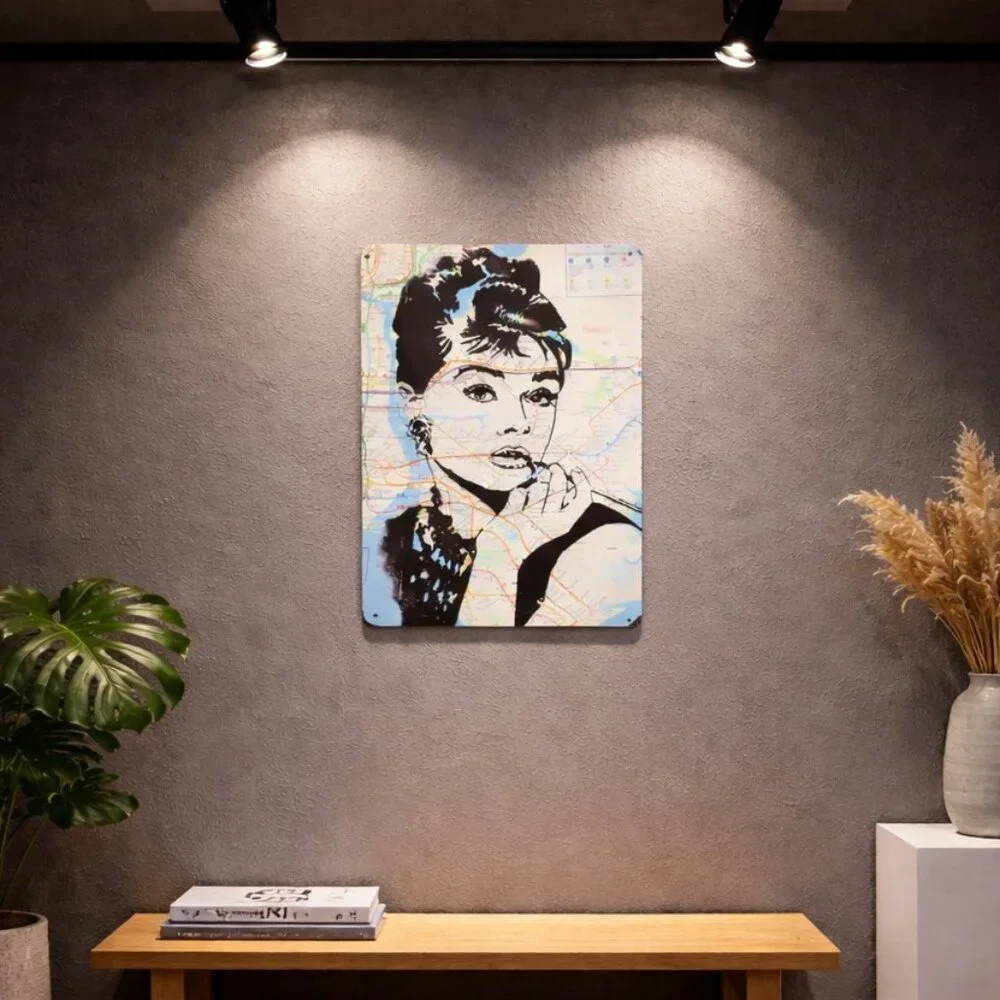 Rare Original Art Audrey Hepburn NYC Subway Map Art Metal Sign 8x12" Limited Ed. - Picture 3 of 6